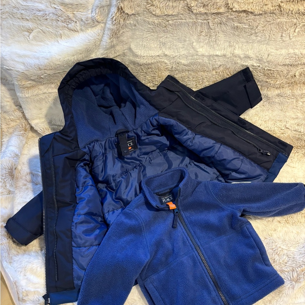 Blue and Black Hooded Jacket Set Windbreaker Fleece Outwear